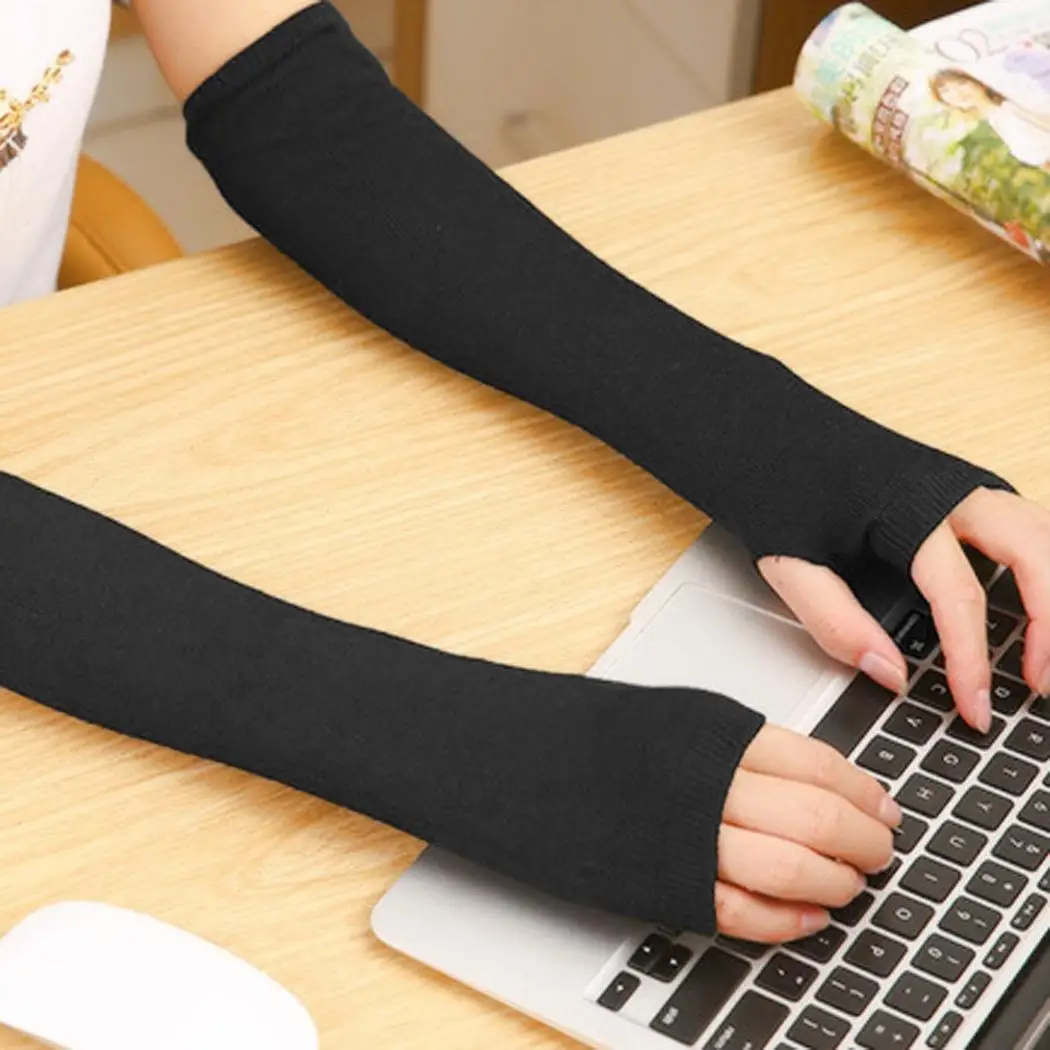 Для женщин и мужчин унисекс зима без пальцев выше локтя теплые рукавицы длиной до