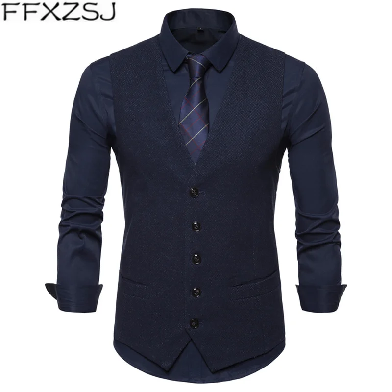 FFXZSJ spring 2019 men's single-breasted casual business suit vest European size fit mens sleeveless | Мужская одежда