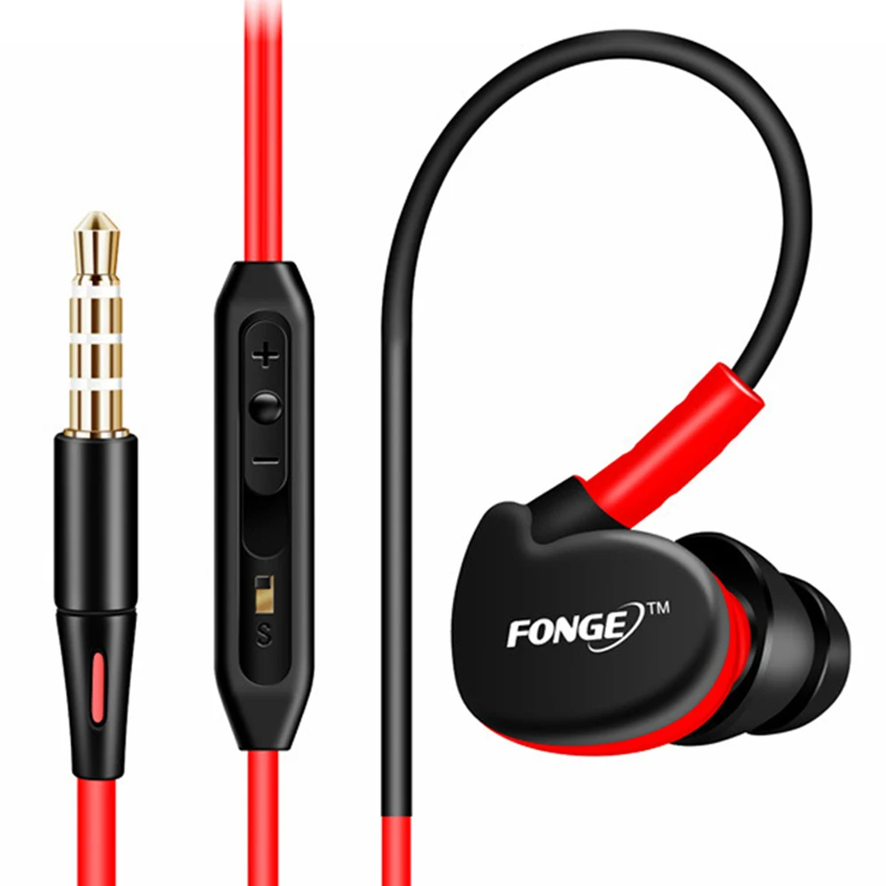 Спортивные наушники FONGE S500 с микрофоном проводные вкладыши защитой от пота и