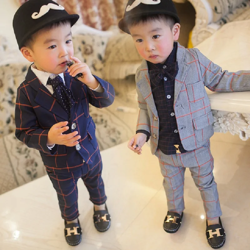 Hot 2018 Spring Fall 2-5Yrs Baby Infant Plaid Blazer Suit 2 Pcs Little Kids Casual Clothing Sets Children's Leisure Twinset | Детская