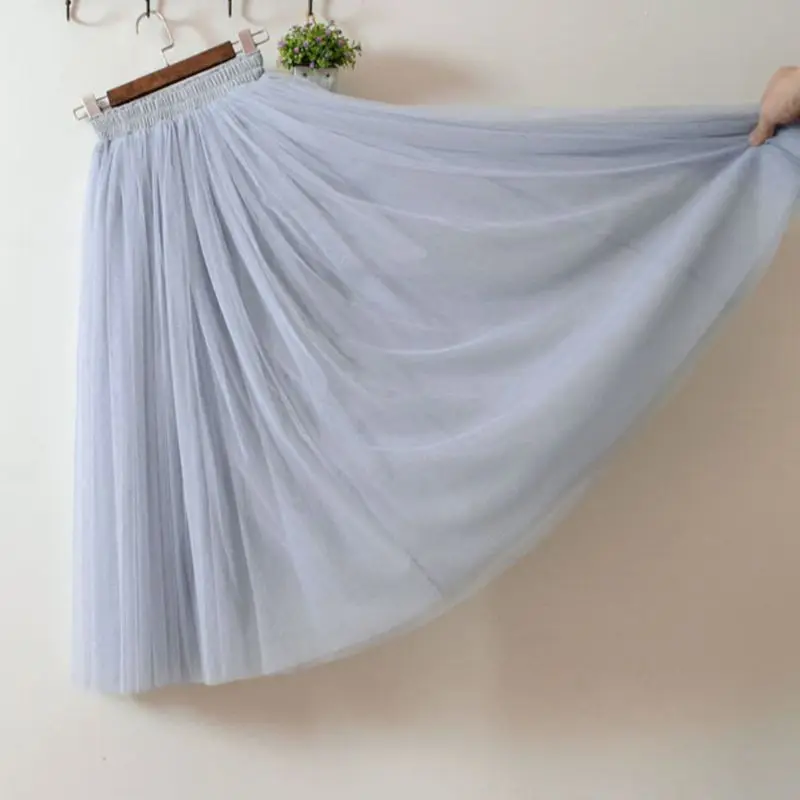 Женская трехслойная сетчатая плиссированная фатиновая длинная юбка миди с