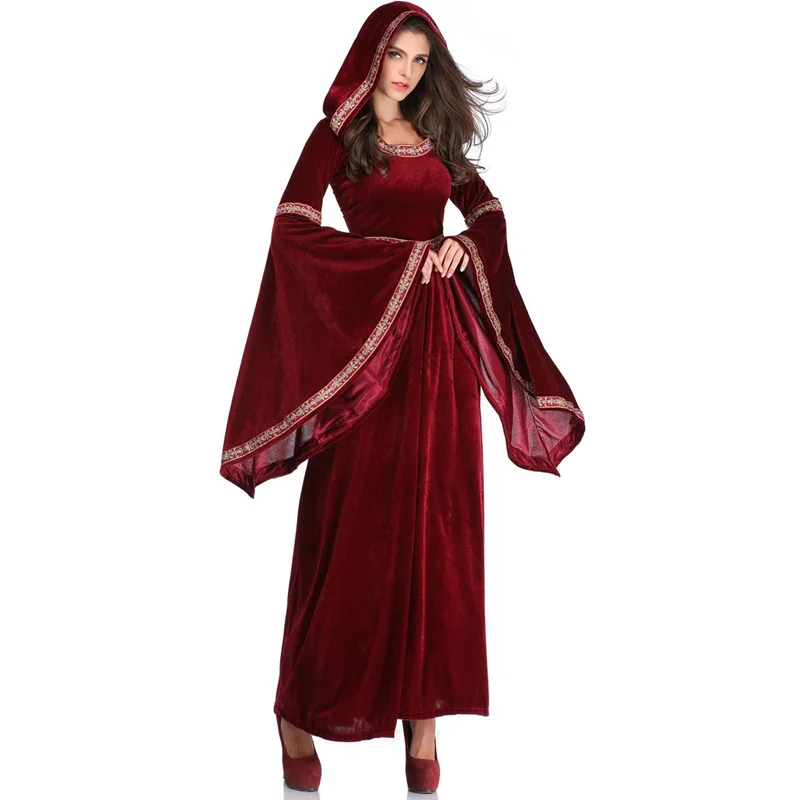 Красные костюмы вампира готические с длинным капюшоном маскарадный костюм