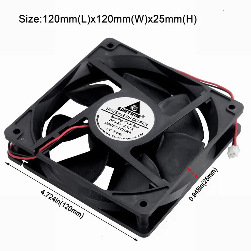 1 шт. Gdstime DC 48 В 0.12A 12 см 120 мм x 25 шариковый подшипник 120x120x25 охлаждающий вентилятор