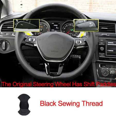 Ручной швейный чехол рулевого колеса автомобиля Volant для Volkswagen VW Golf 7 Mk7 Polo Jetta Passat B8 Tiguan Sharan Touran нескользящий - Название цвета: Shift Paddle Black