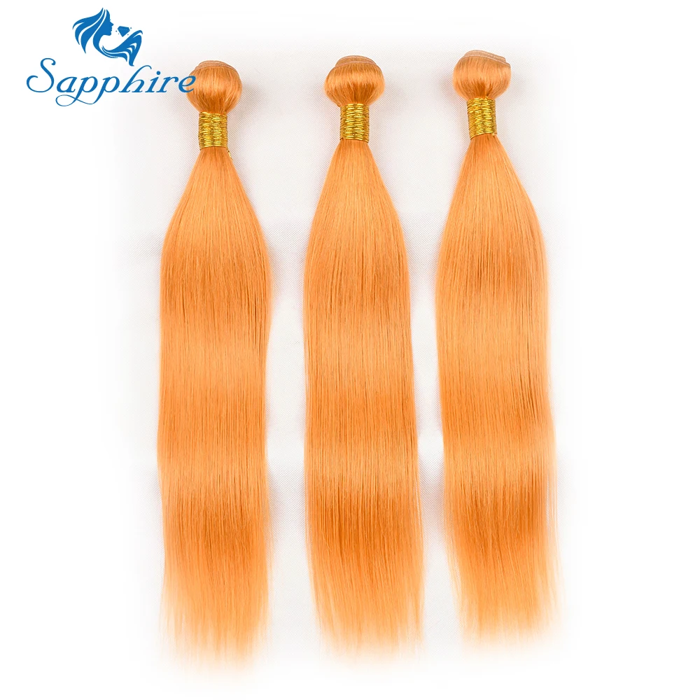 Сапфировые волосы оранжевого цвета бразильские прямые человеческие 3 пучка с 4*4