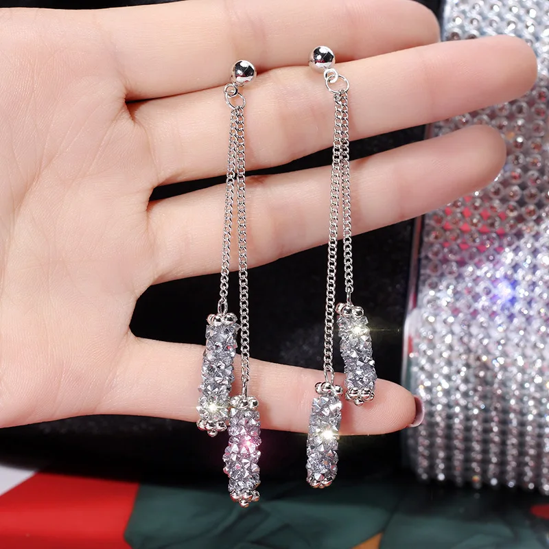 FYUAN модные длинные кисточки Кристаллы серьги Druzy Подвеска цилиндрической формы