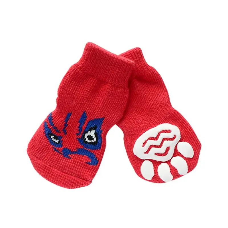 4 шт. мягкие хлопковые носки для собак Нескользящие резиновые сапоги в полоску