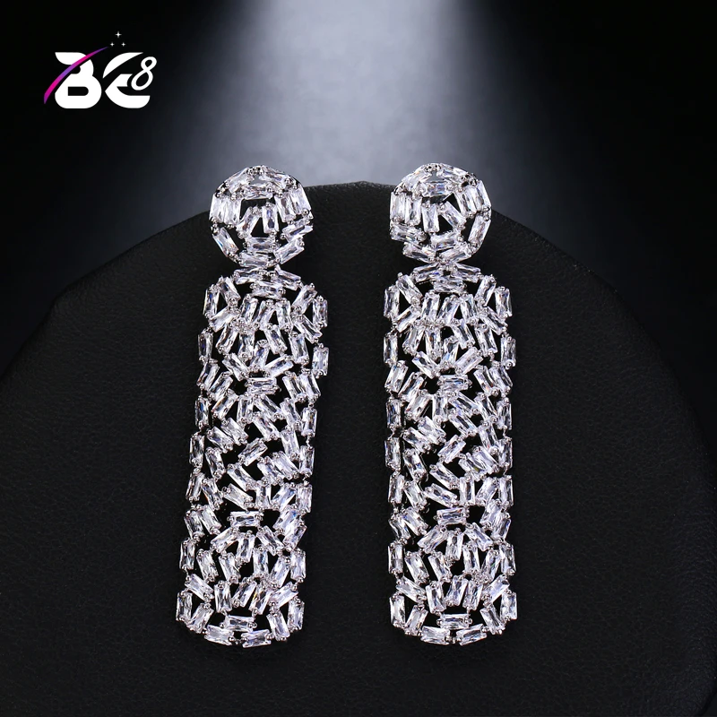 

Be 8 New Fashion AAA Cubic Zirconia Baguette Shape Dangle Earrings Bridal Wedding Jewelry for Women Gifts E504