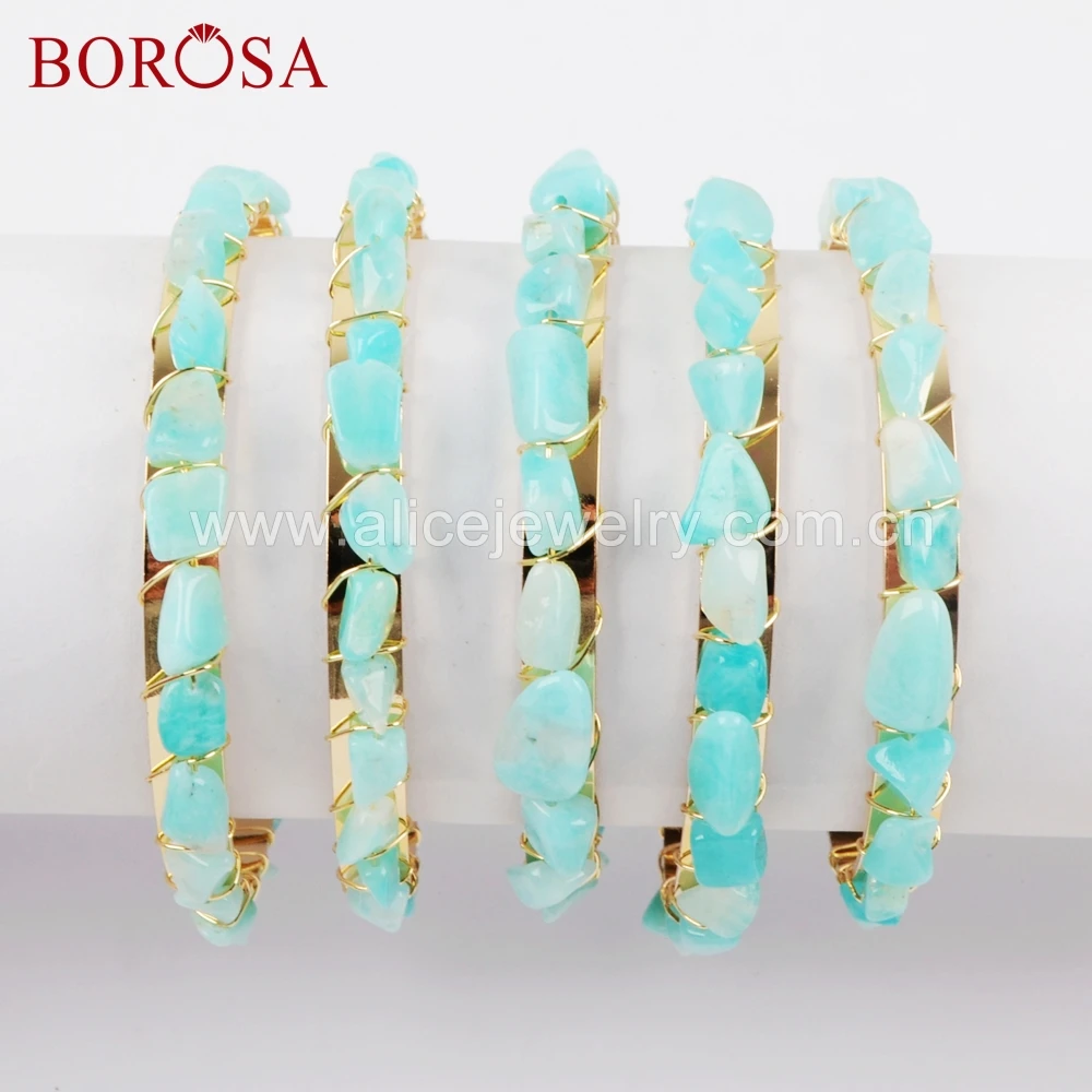 BOROSA Gold filled Природный Амазонит шнур для бус Обёрточная Бумага браслет синий