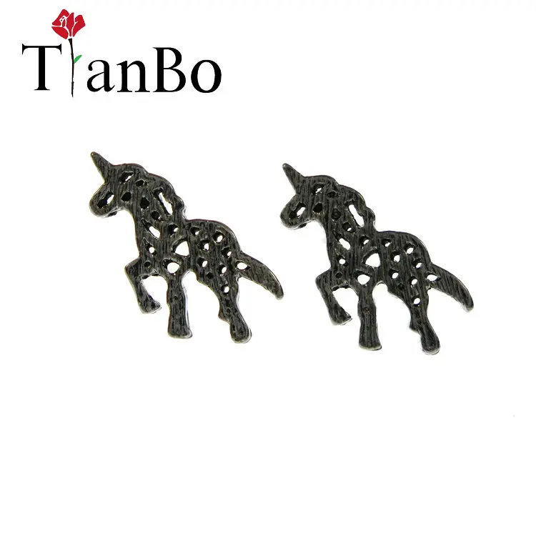 Brushed Origami Unicorn Stud Earrings For Women Vintage Jewelry Hollow Out Fashion Night Club Accessories | Украшения и