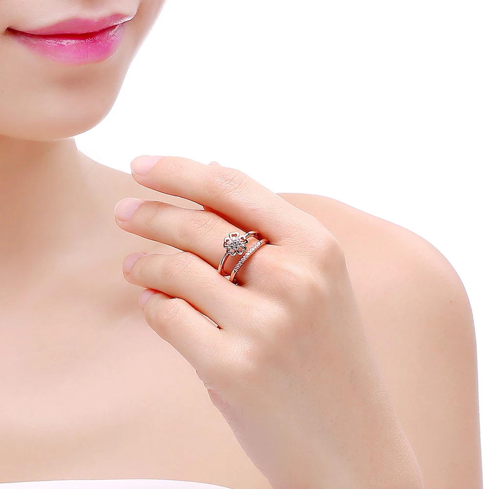 2 цвета двойной линии открытым Размеры кольцо Для женщин пять листья кристалл