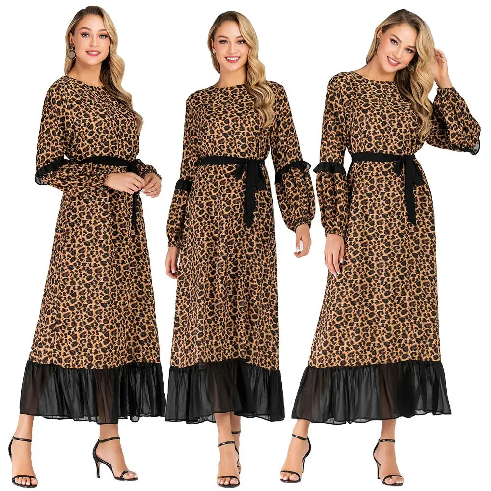 Платье женское длинное с леопардовым принтом мусульманская абайя кафтан платье