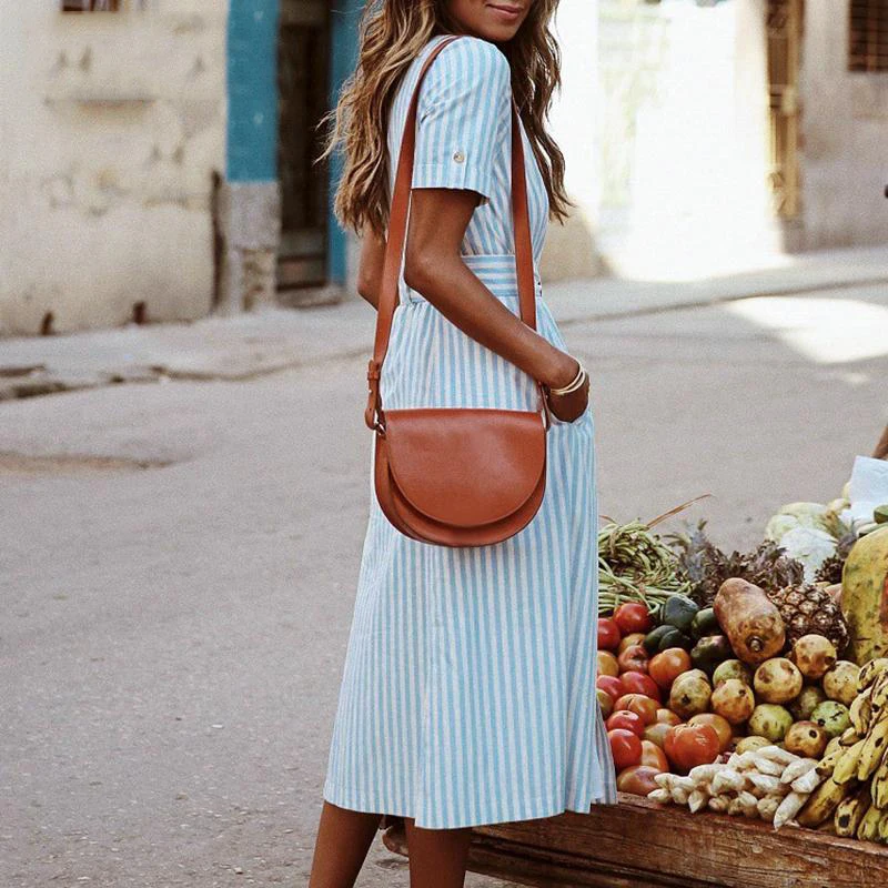 Vintage cotton linen midi dress women boho yellow beach Summer button short sleeve striped korean vestidos 2019 | Женская одежда