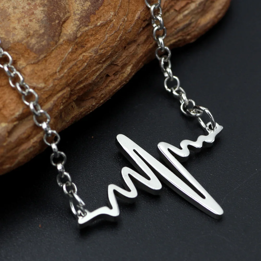 Ожерелье женское из нержавеющей стали серебристое колье с ритмом сердечного