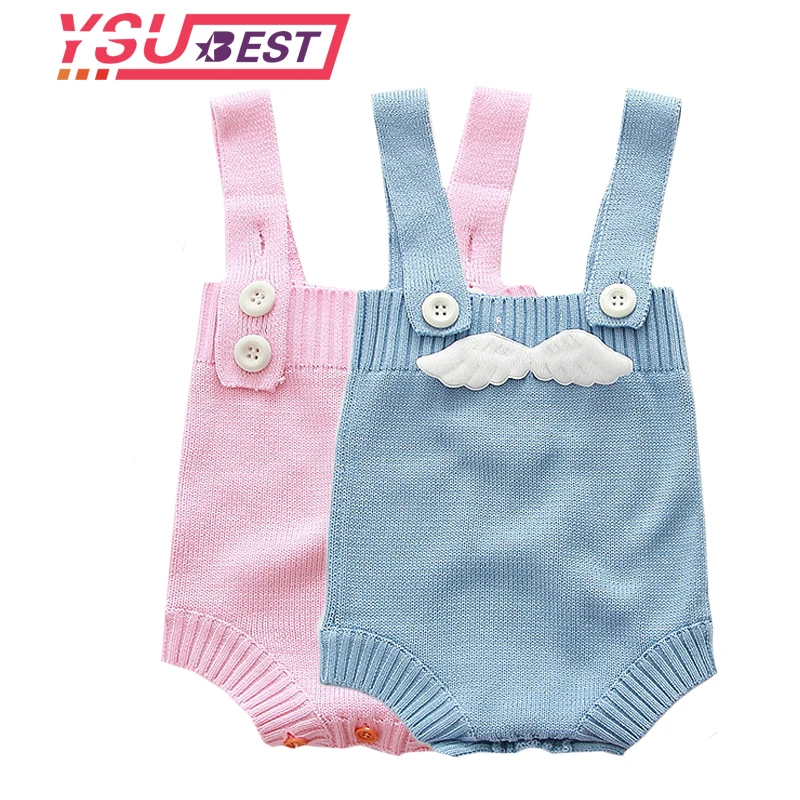 2020 New Cute Baby Rompers Knitted Newborn Clothing With Angel Wings Autumn Winter Warm Sleeveless Vest Girls Body Jumpsuit | Мать и