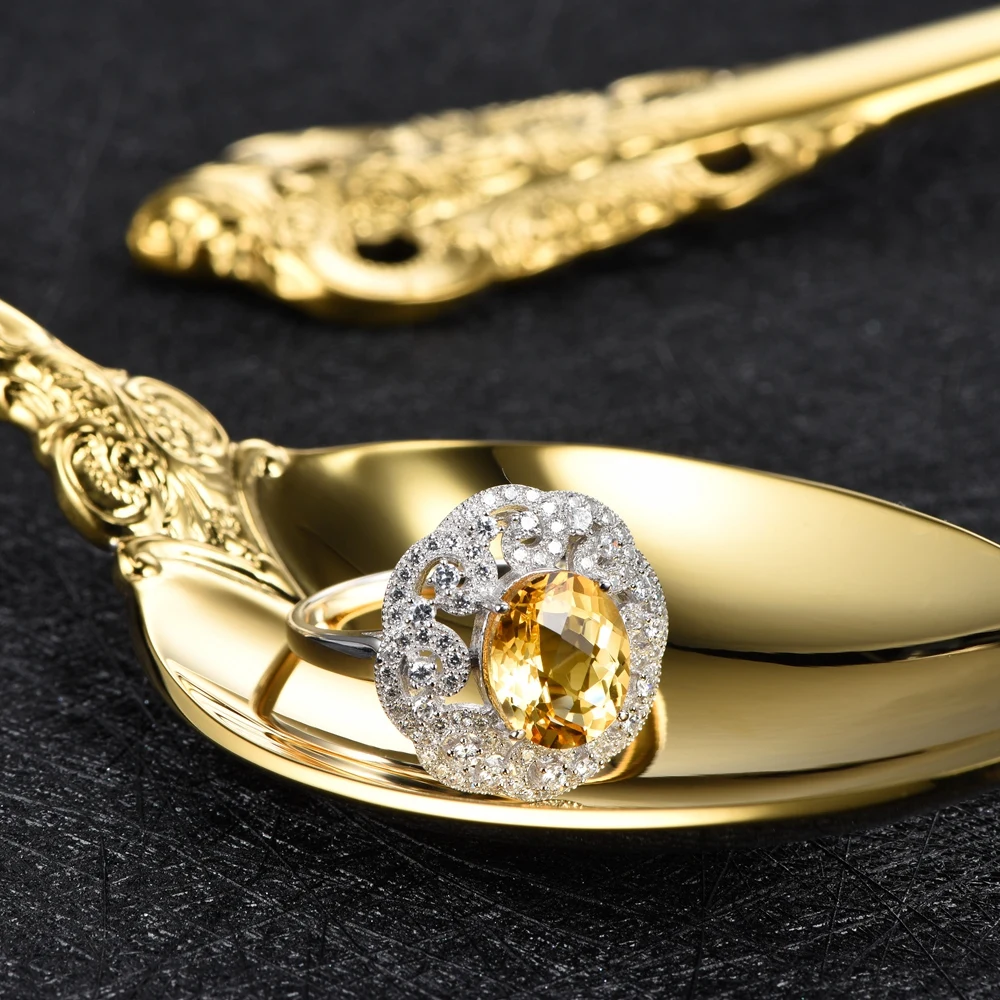 L & zuan клетчатое кольцо 3.43ct с натуральным цитрином для женщин серебряное белое CZ желтым драгоценным камнем