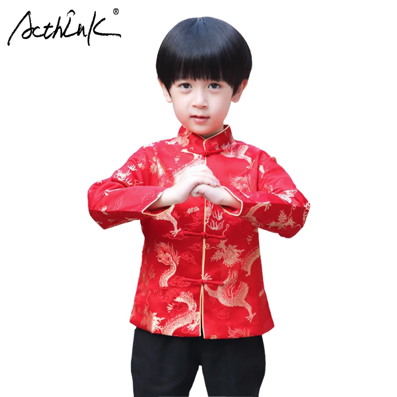 

ActhInK New Boys Dragon Print Hanfu Coat Chinese Traditional Style Boys Hanfu Shirt Children China New Year Coat Kids Tang Suit