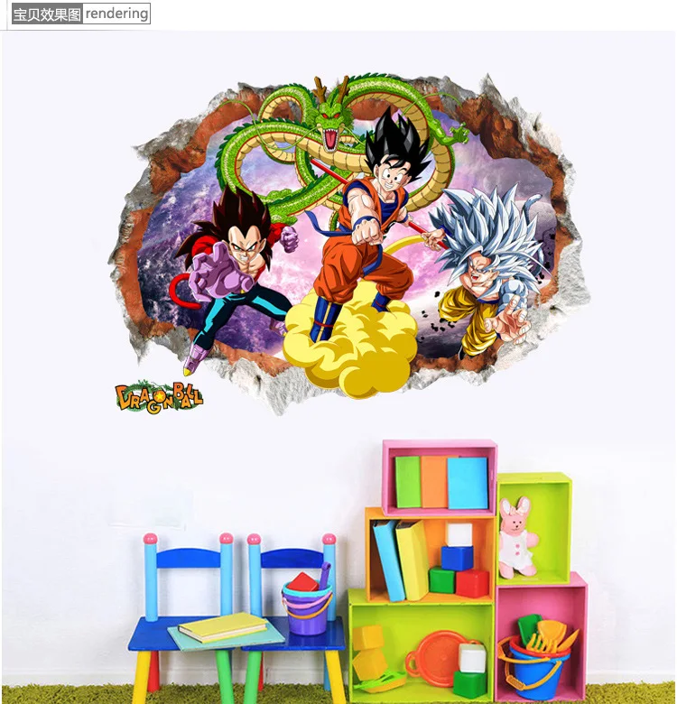 50*70 см мультфильм Dragon Ball наклейка с персонажами большого размера ПВХ Dragon Ball Z Goku Vegeta обои Супер Saiyan стикер s