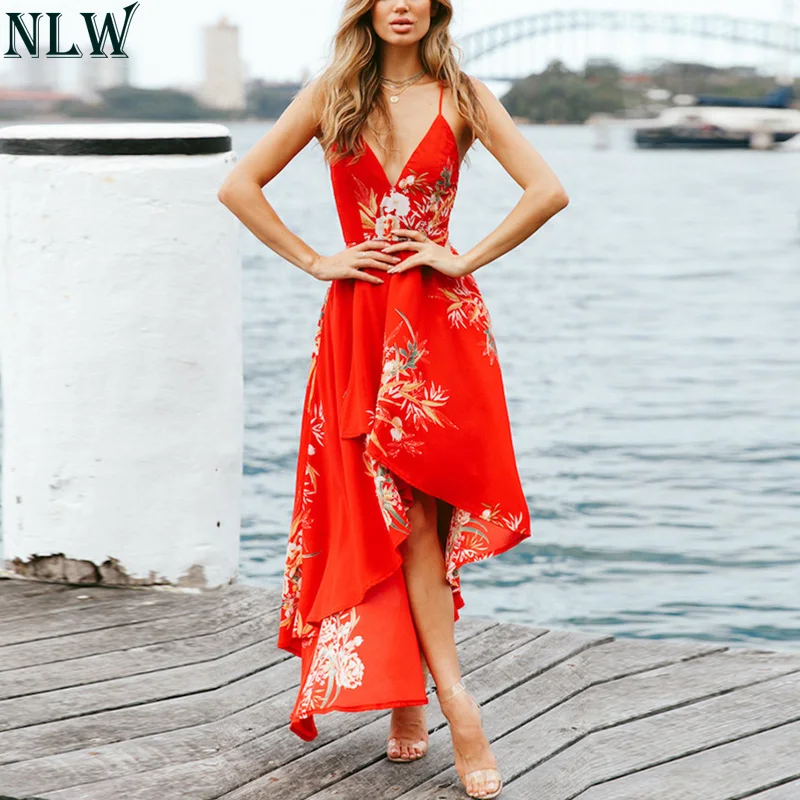 NLW сексуальные цветочные черные нерегулярные летние макси платья 2019 спагетти