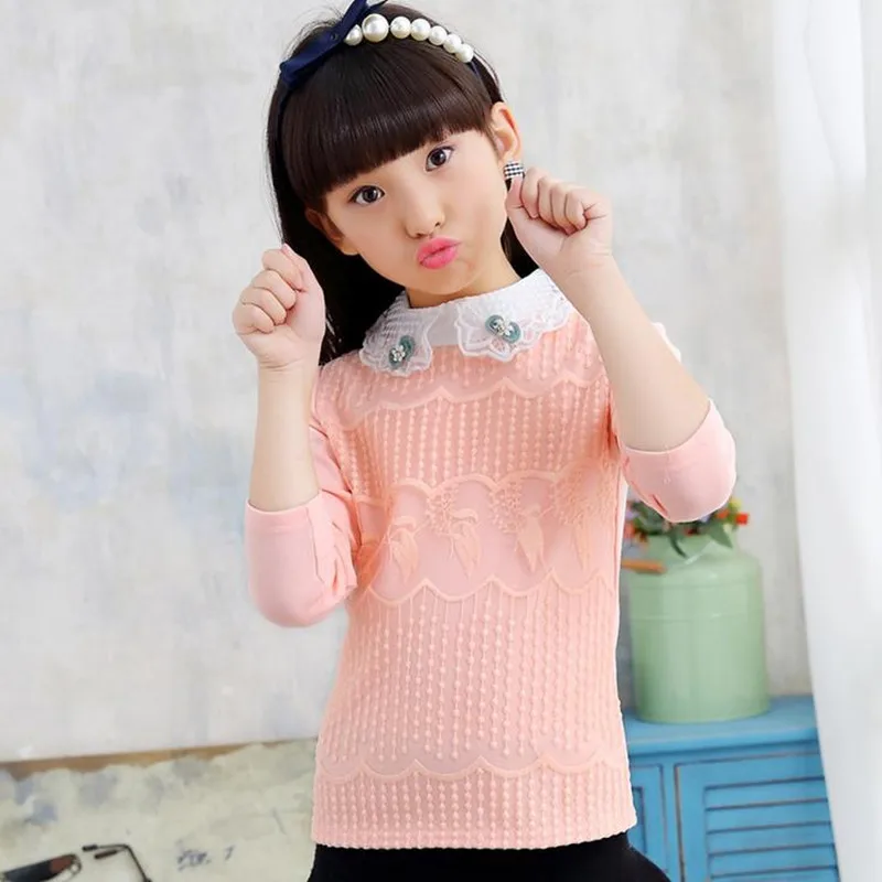 2018 осенне Весенняя футболка с цветочным рисунком для девочек детский хлопковый