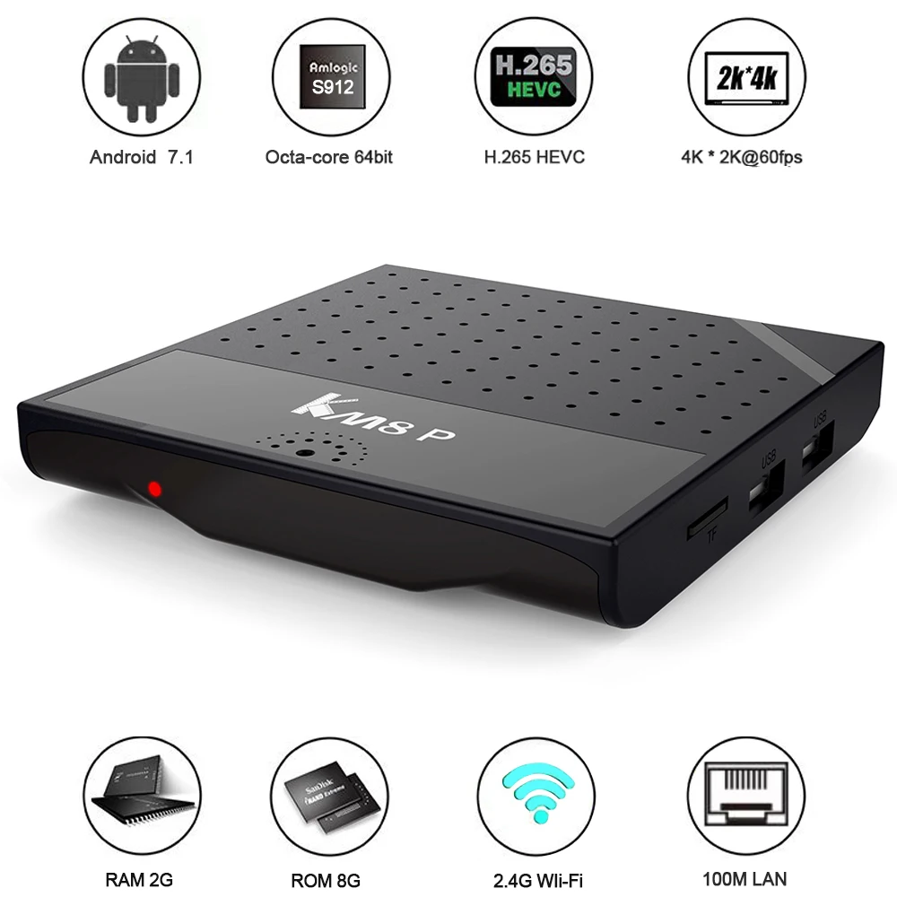 ТВ приставка KM8P Android 7 1 Восьмиядерный Amlogic S912 64 бит 2 ГБ + 16 H.265 UHD 4K VP9 3D мини ПК Wi Fi