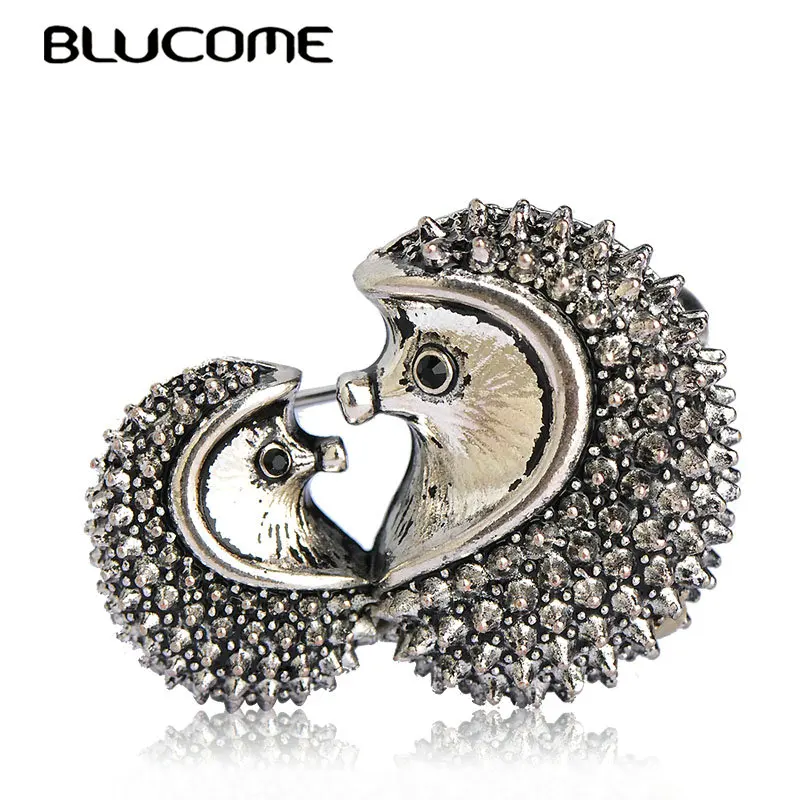 

Blucome Vivid Mother Kids Hedgehog Brooch Vintage Antique Silver Color Animal Brooches Pins Clothes Accessories Scarf Buckles