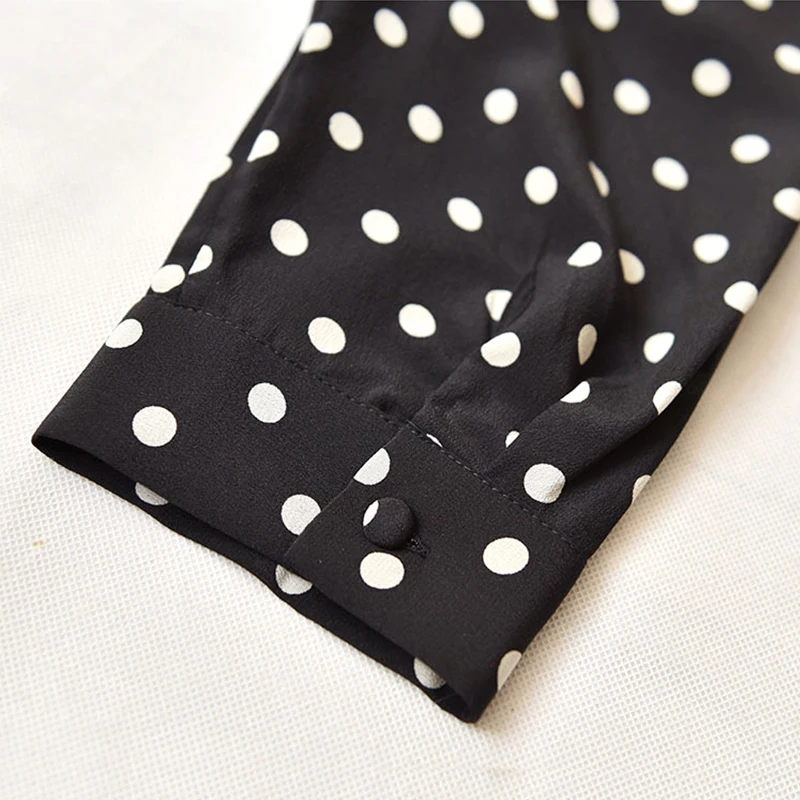 100% шелковое платье в горошек женское с v-образным вырезом на пуговицах простое