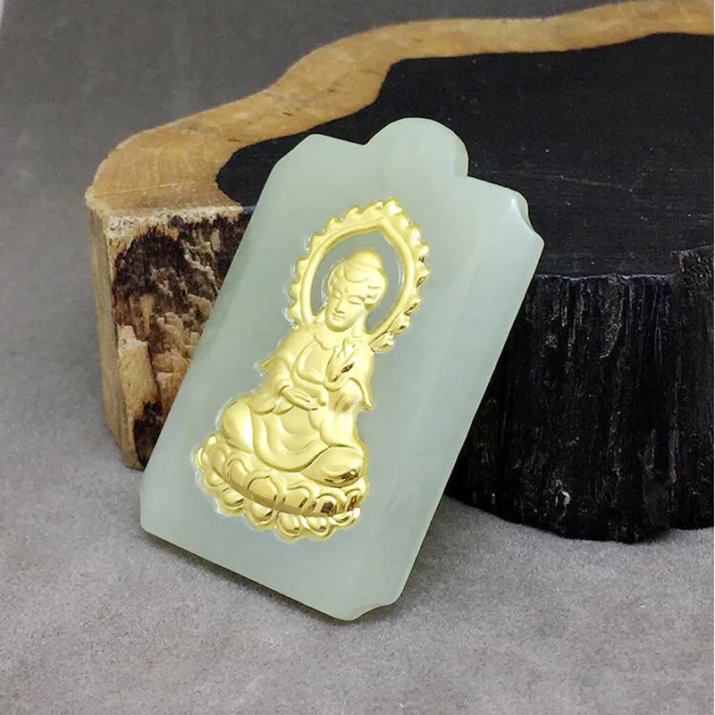 

fine jewelry Hetian 24k gold jade inlay guanyin necklaces fashion charm pendant for lovers gifts
