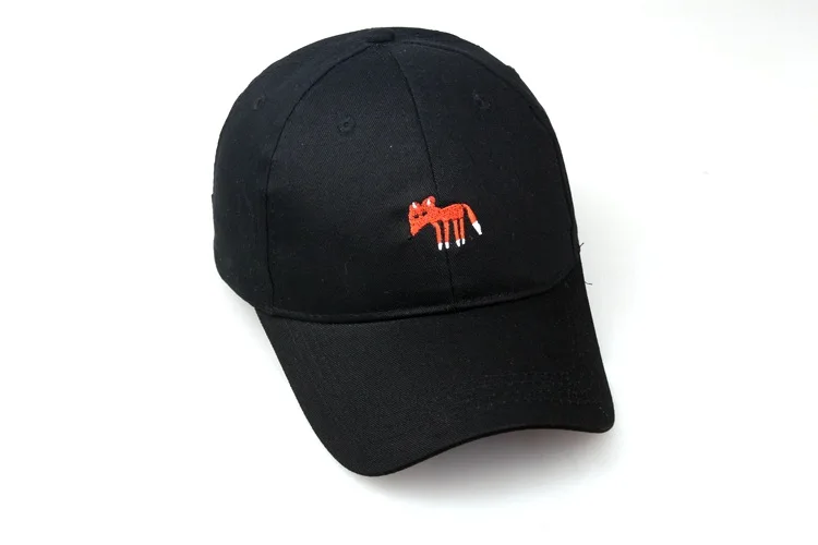 Однотонная бейсболка с вышивкой в виде лисы регулируемая хлопковая кепка для