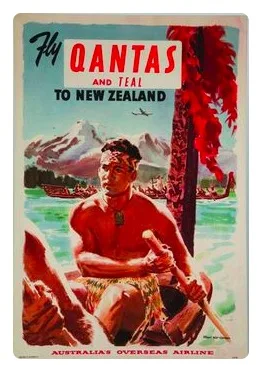 Qantas Fly to Maori Новая Зеландия NZ Travel Tour ретро ВИНТАЖНЫЙ ПЛАКАТ холст живопись | Наклейки на стену -32841692705