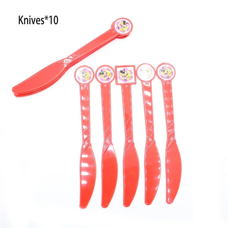 Knives 10pcs Минни Маус День рождения украшения для девочек розовые вечерние принадлежности одноразовая посуда чашка салфетка тарелка детский душ - Цвет: Knives 10pcs
