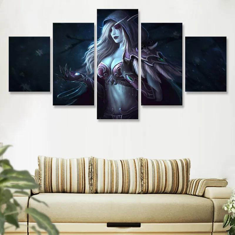 Wow Sylvanas Windrunner Canvas Painting 5 Pieces Wall Art Posters and Prints Canvas Modern Home Decoration