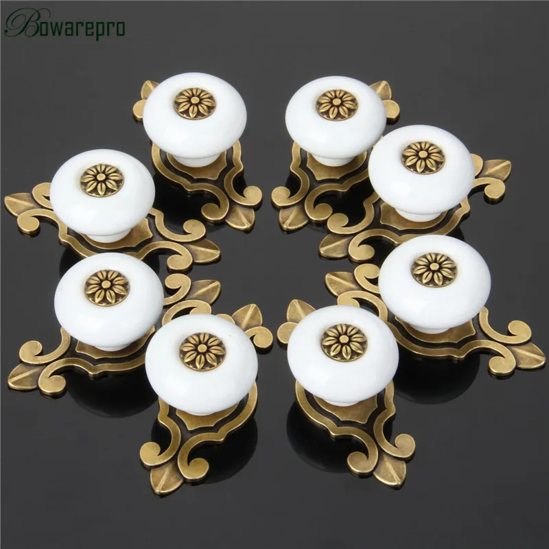 bowarepro 8pcs vintage retro ceramic door knob wardrobe cabinet drawer pull kitchen cabinet handle ceramic cupboard handle hot free global shipping