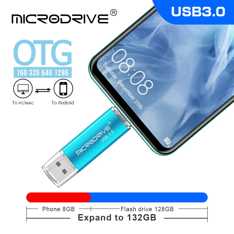 Высокоскоростной флеш-накопитель USB 3,0, 128 ГБ, 64 ГБ, 32 ГБ, 16 ГБ, OTG, USB флеш-накопитель, usb флешка, металлическая ручка-накопитель для смартфонов на Android, cle usb