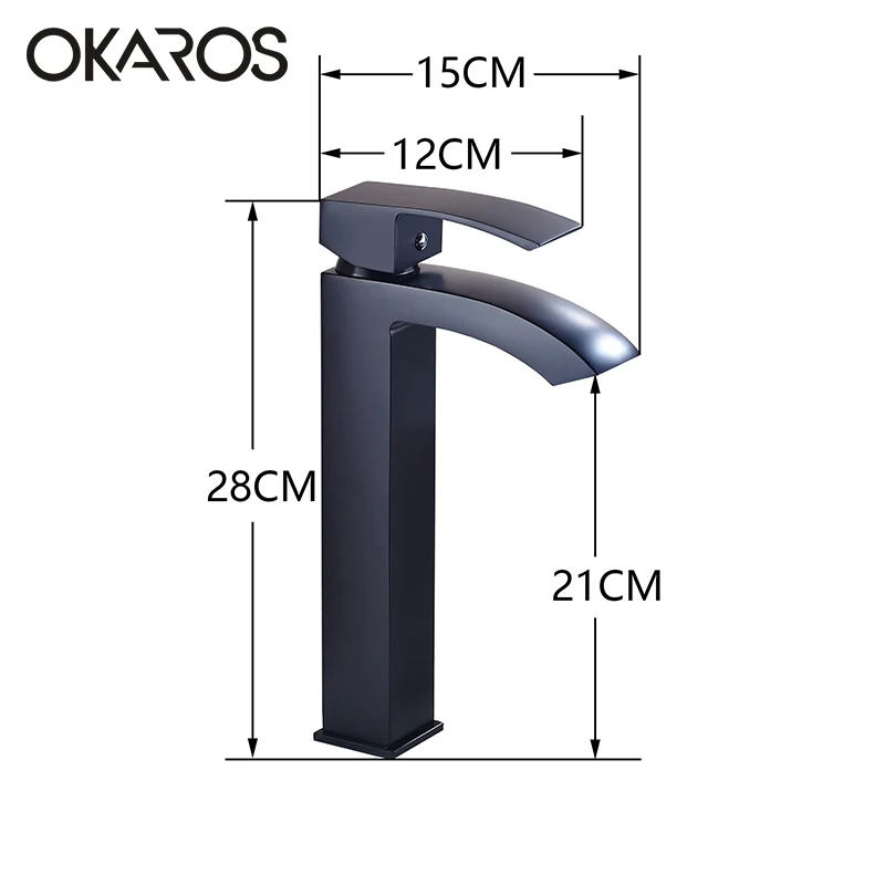 Смеситель для раковины OKAROS из твердой латуни хромированный черный с одной ручкой