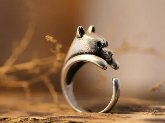 Кольцо в стиле ретро с маленьким медведем регулируемое кольцо античном