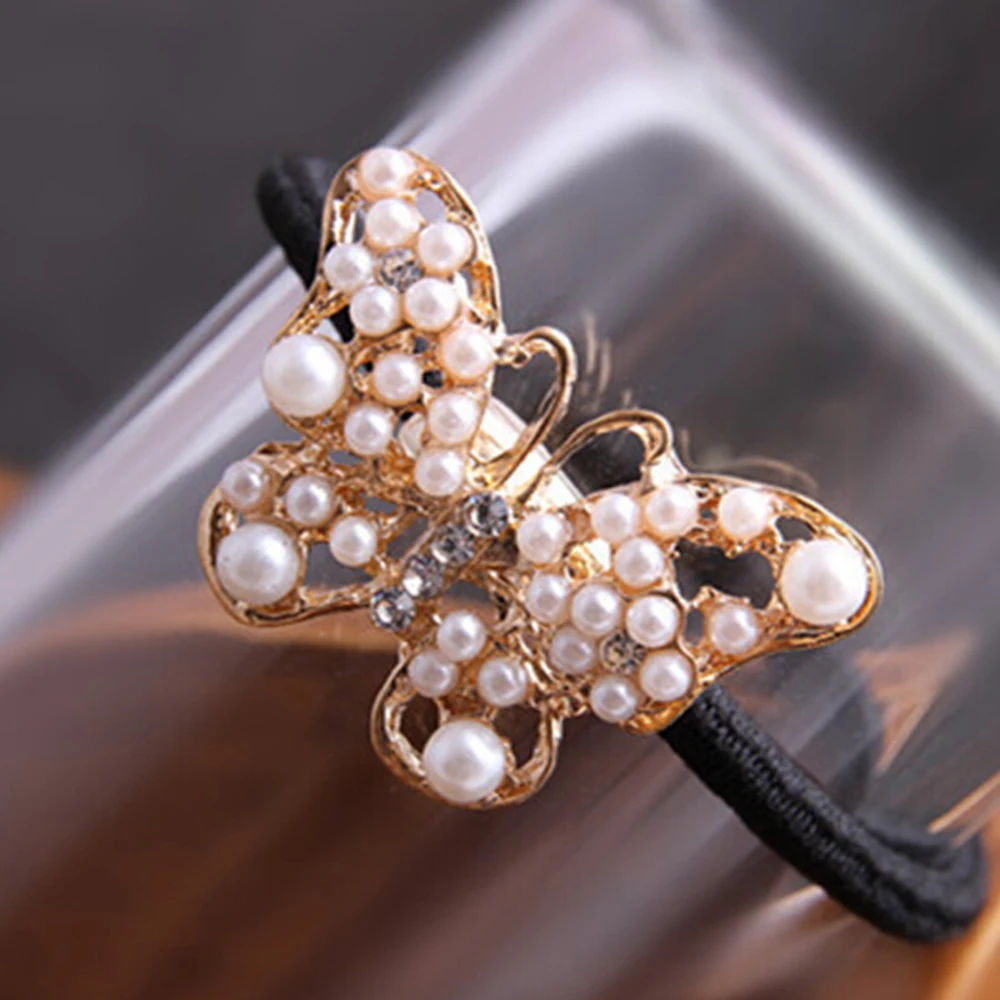 Женские резинки для волос с искусственным жемчугом и бабочкой кристаллами