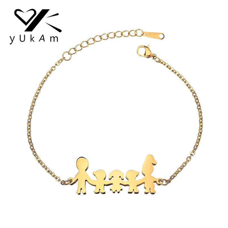 YUKAM Stainless Steel Personalized Love Mother Dad Daughter Son Bracelets Girls Boys Family is Forever Female Jewelry | Украшения и