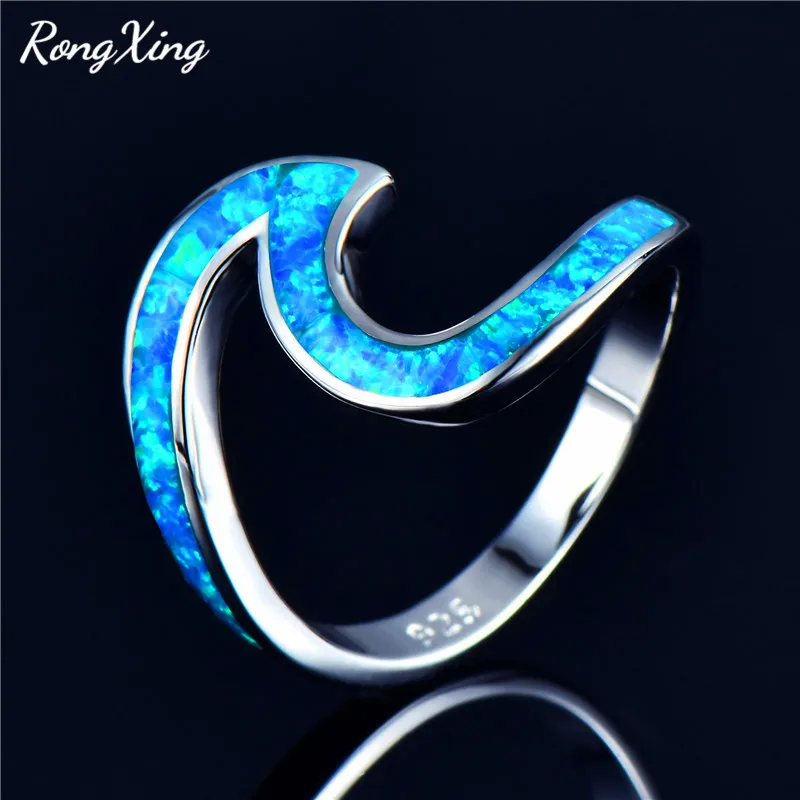 RongXing белый/синий/зеленый/оранжевый/розовый огненный опал океанская волна кольца для женщин 925 пробы заполненный серебром камень кольцо пляжный подарочный