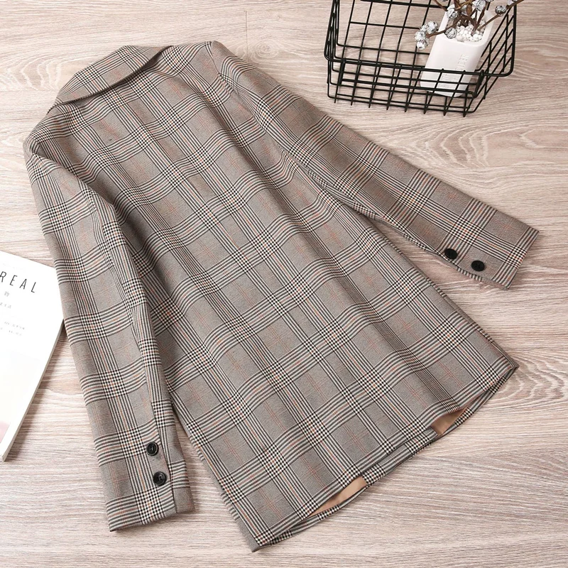 MODISON Блейзер Женский винтажный Повседневный клетчатый свободный пиджак блейзер