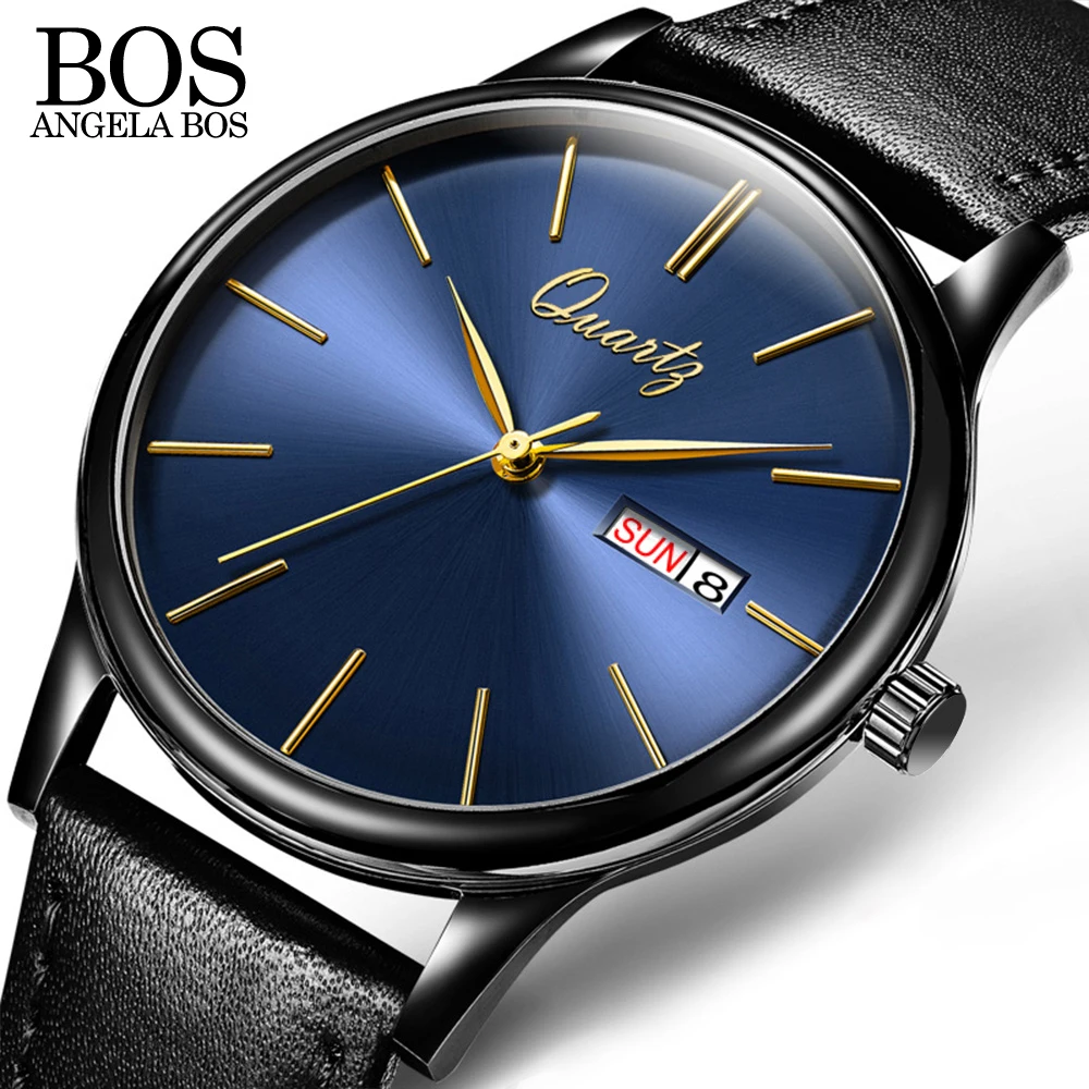 Анжела BOS Бизнес ультра тонкий Для мужчин часы 2018 лучший бренд класса люкс кварц