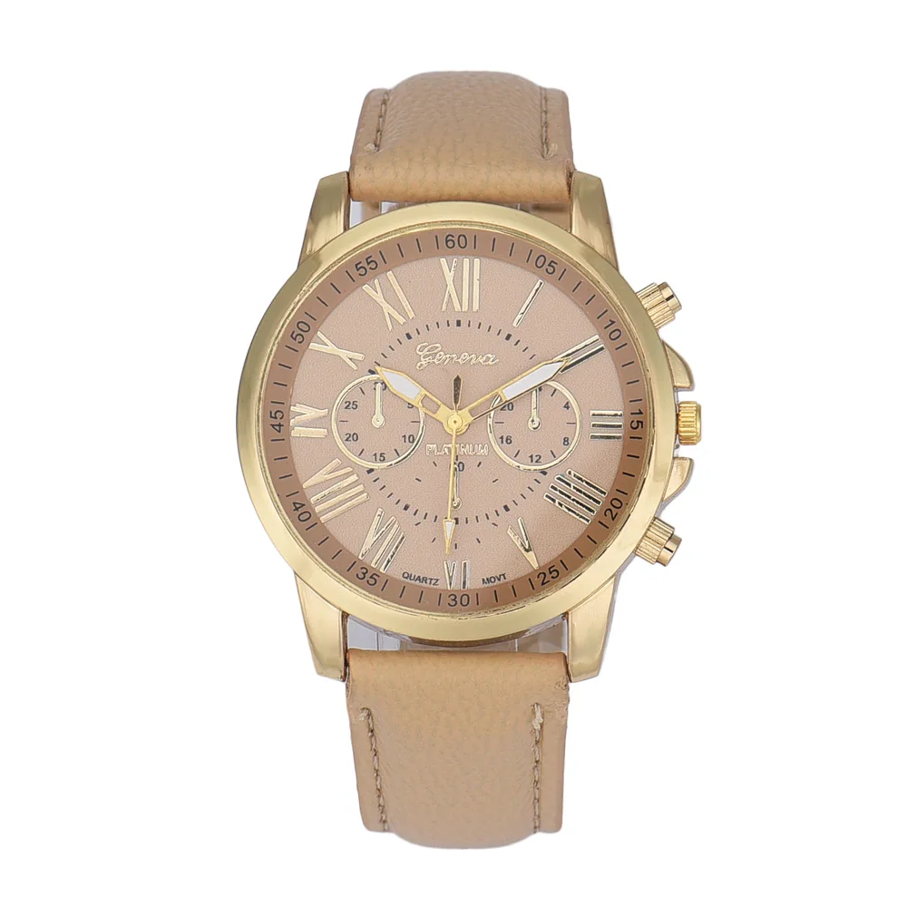 Montre Femme модные женские часы с римскими цифрами бежевые роскошные кожаные