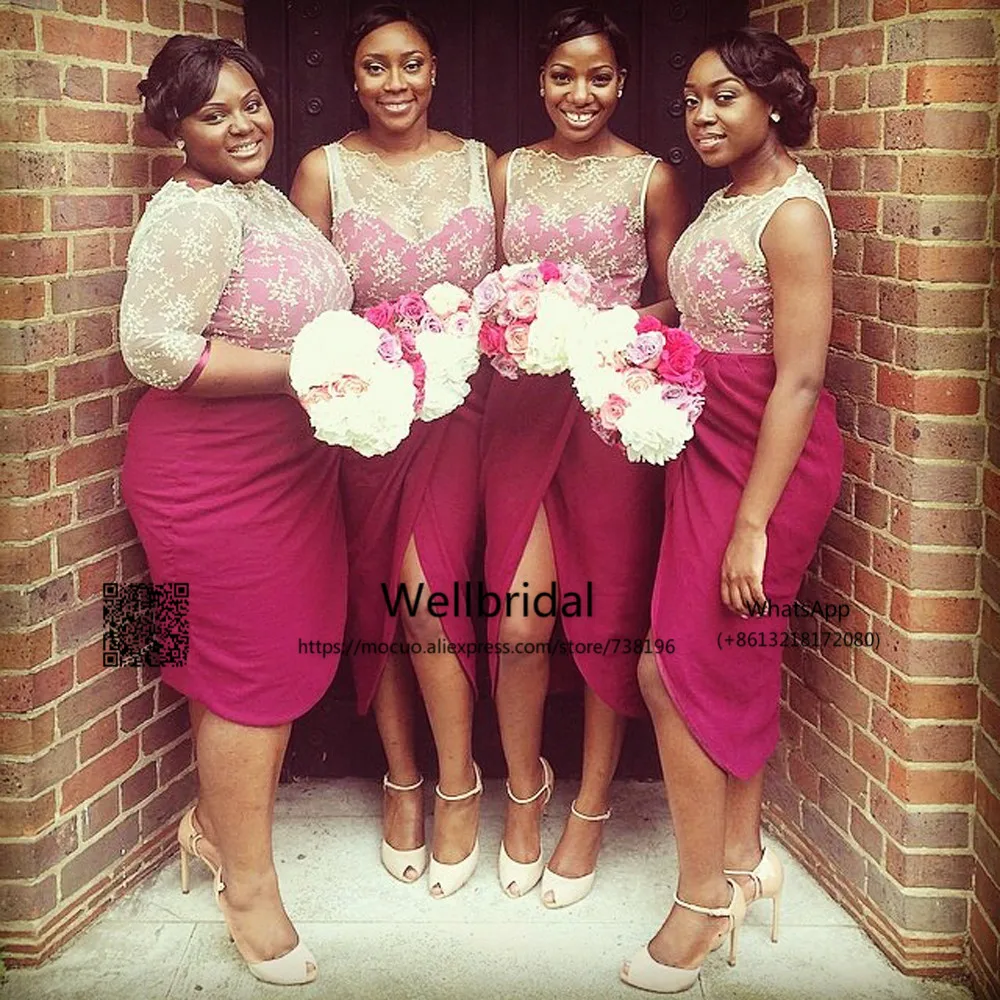 Новинка 2017 Африканское кружевное платье для подружки невесты Короткое свадебное