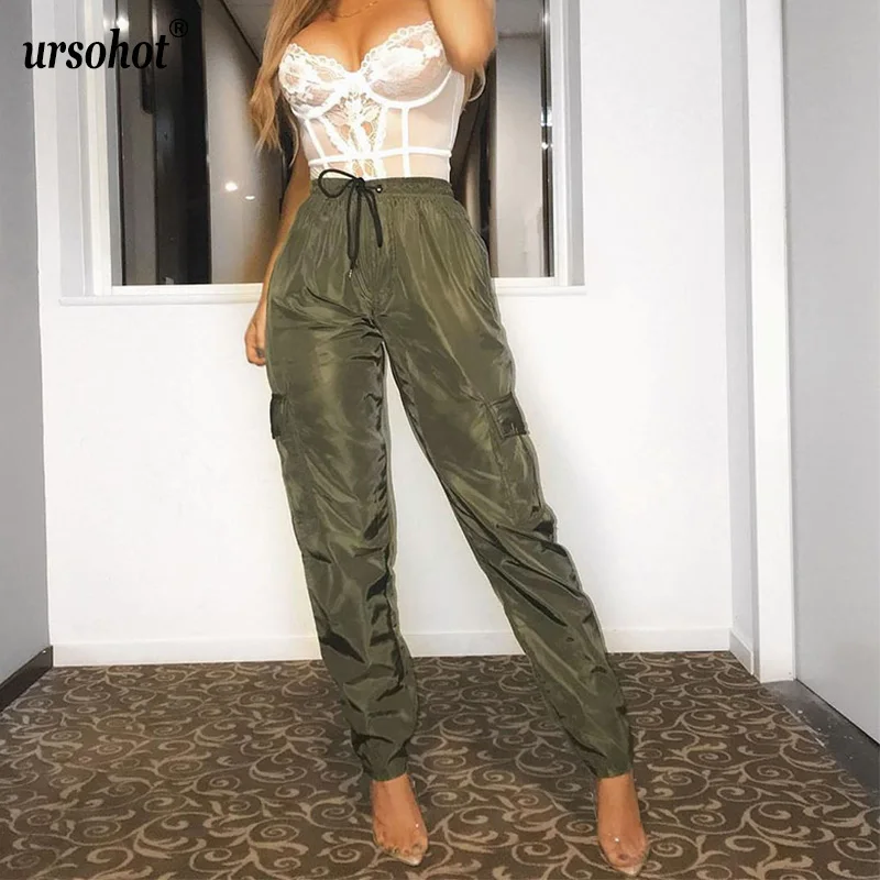 Женские штаны карго с высокой талией Ursohot повседневные длинные брюки армейского