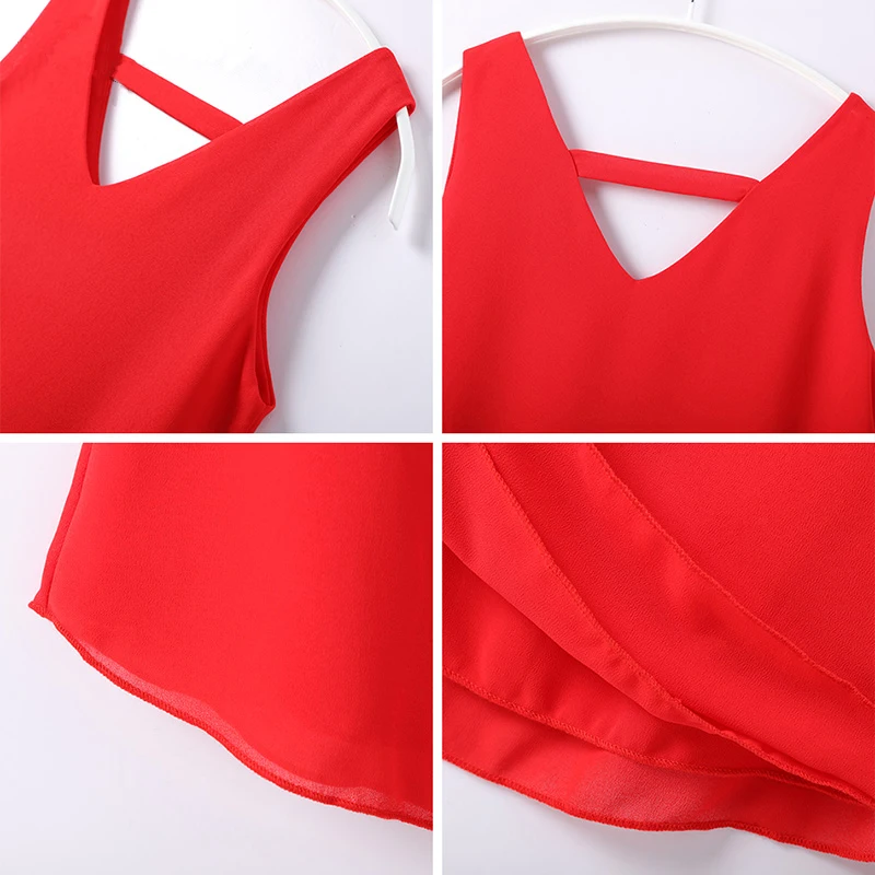 

2019 hot Korean shirt Simple chiffon of the loose halter hollow sleeveless chiffon base pure color version temperament clothing