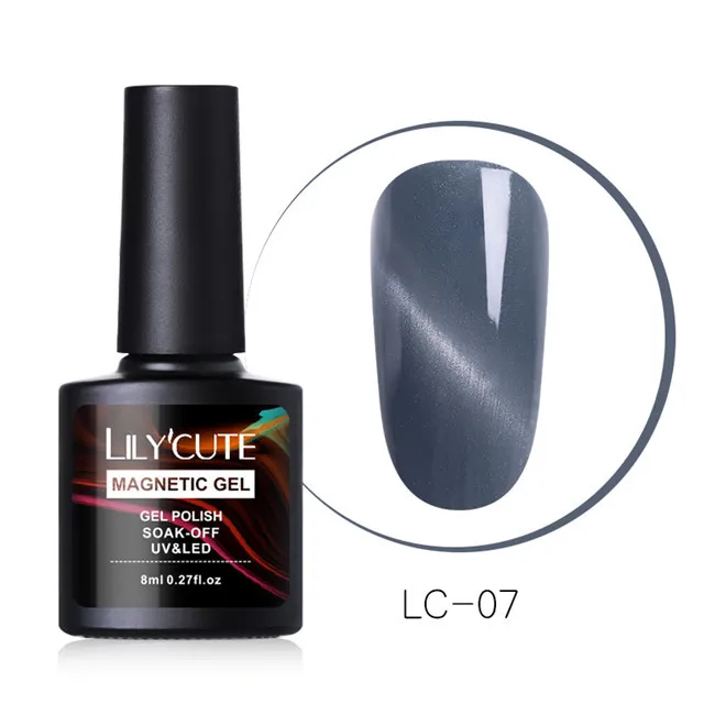 LC07 LILYCUTE, 8 мл, дымчато-серый, серия, кошачий глаз, гель с блестками, блестящий Магнитный Гель-лак, отмачиваемый, УФ-Гель-лак для нейл-арта - Цвет: LC07