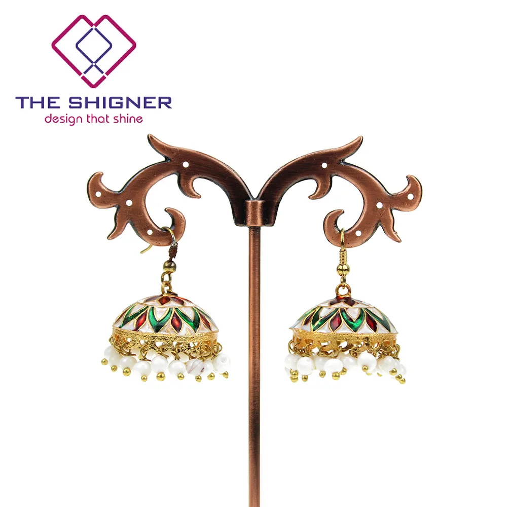THE SHIGNER индийские традиционные Meenakari эмаль золотой тон Jhumka Jhumki серьги Болливуд стиль ювелирные изделия Висячие Серьги