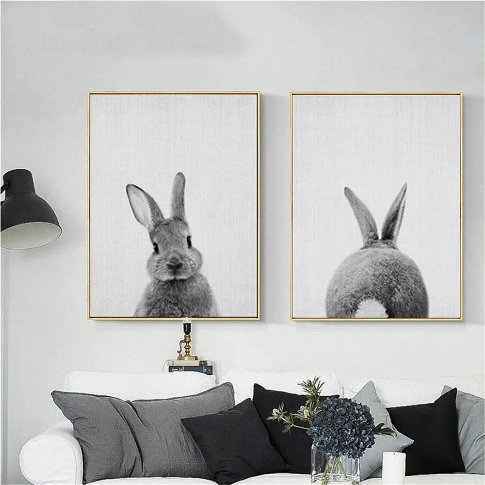 2pcs/set Cute Rabbit Canvas Painting 30*40cm Modern Office Wall Art Print Poster Animal Room Home Decor Drop Shipping | Дом и сад