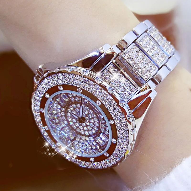 Роскошные часы с кристаллами набор алмазных часов из нержавеющей стали ремешок