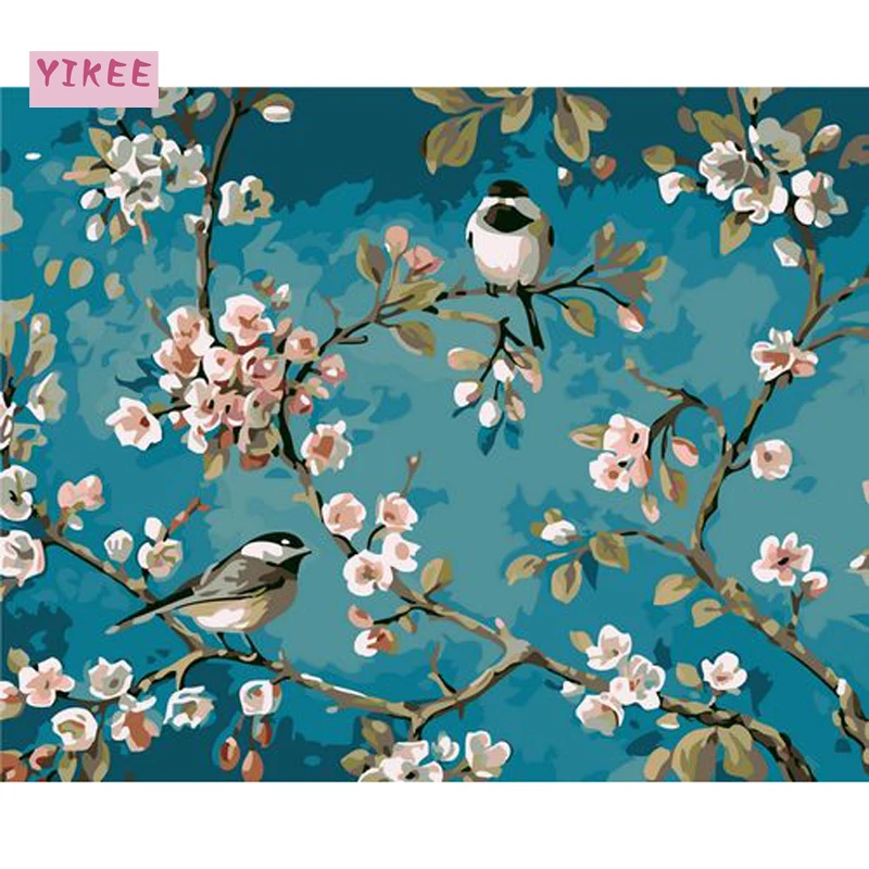 

picture on the wall,living room,drawing by number,birds and plum blossom,diy painting by numbers